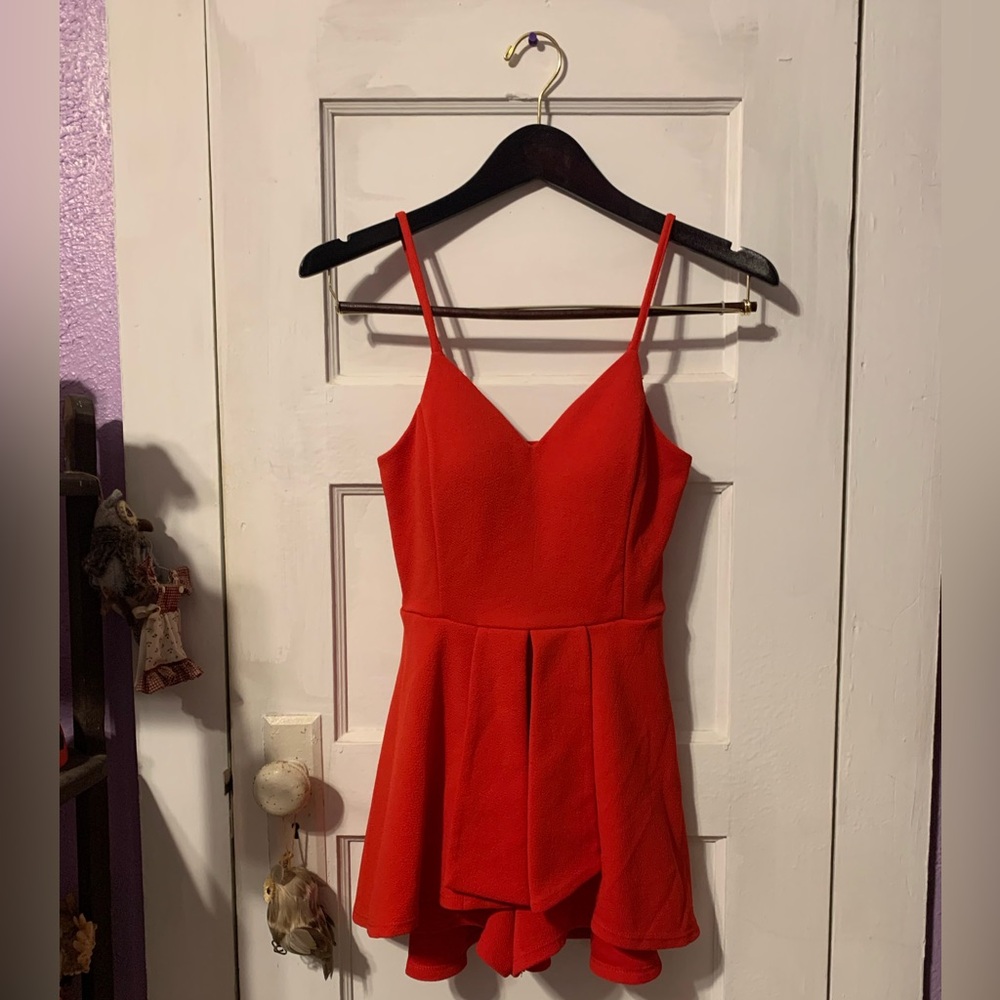 No Boundaries Juniors Red Spaghetti Strap Romper
